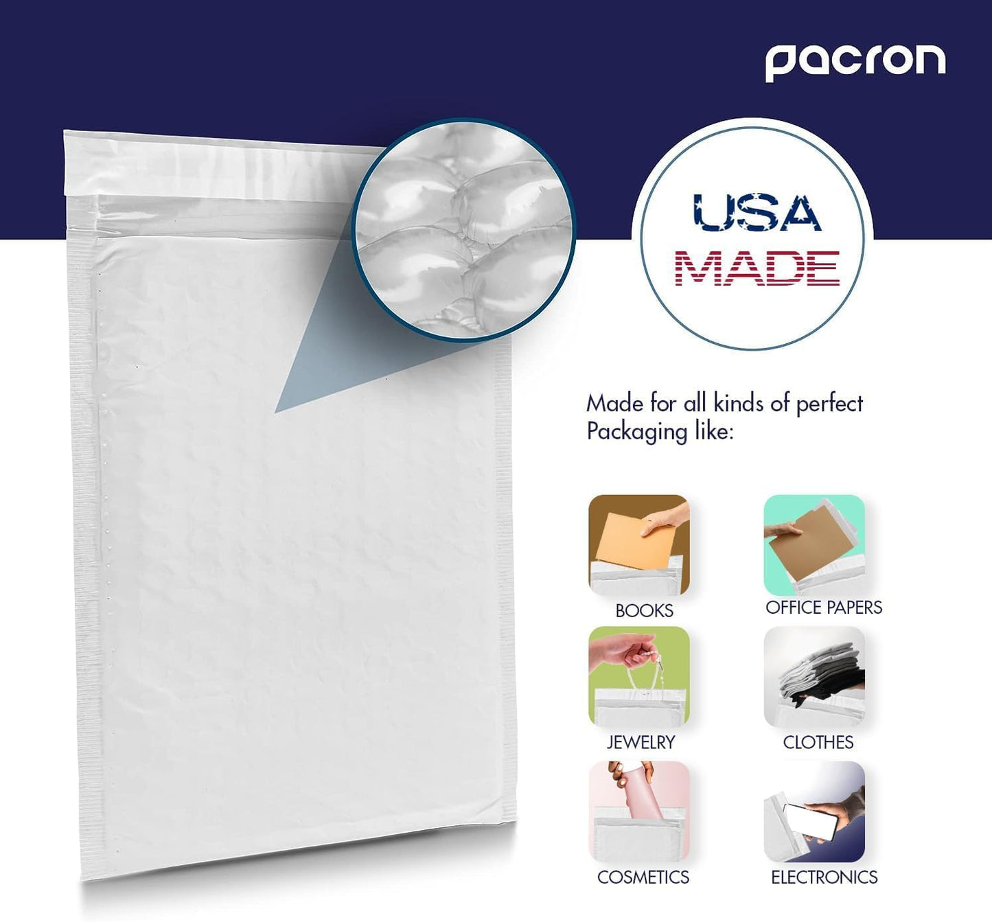 200-Pack Waterproof Poly Bubble Mailers 7.25 x 12 - Thick, Durable, Instant Seal Envelopes with Strong Adhesive - Protective Shipping Mailers for Jewelry, Cosmetics, SD Cards, USB Cables