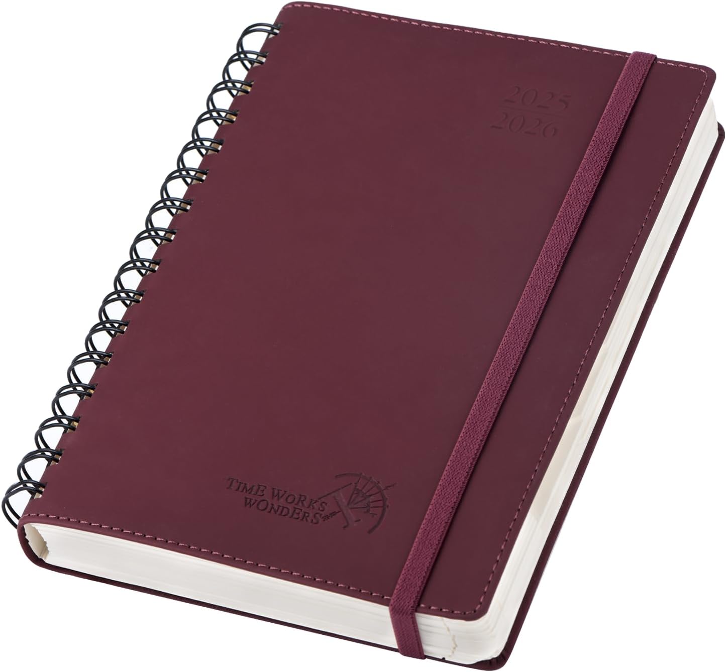 POPRUN Daily Planner 2025-2026 One Page per Day (6'' x 8.5'') with Spiral Bound Leather Soft Cover, Academic Year Appointment Book (Jul.2025 - Jun.2026) with Hourly Slots, Inner Pocket- Claret
