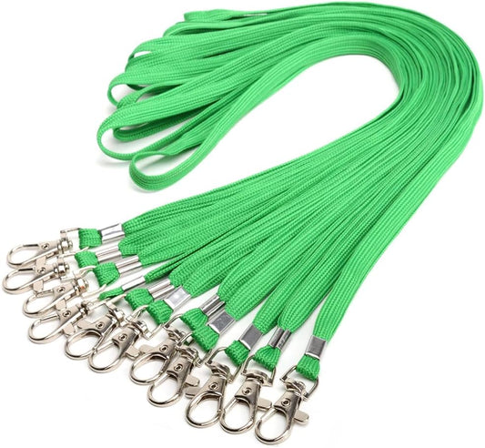 Lanyards 10 Pcs Bulk Lanyard for Id Badges Flat Lanyard with Badge Clip Swivel Hook (10, Green)