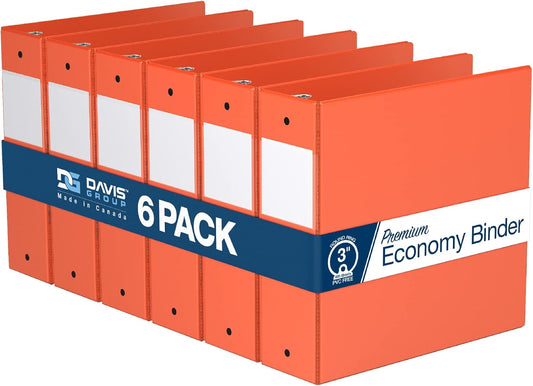 Premium Economy 6-Pack 3-Ring Binders for School or Office, Round-Ring Binders, 3 Inch, Orange