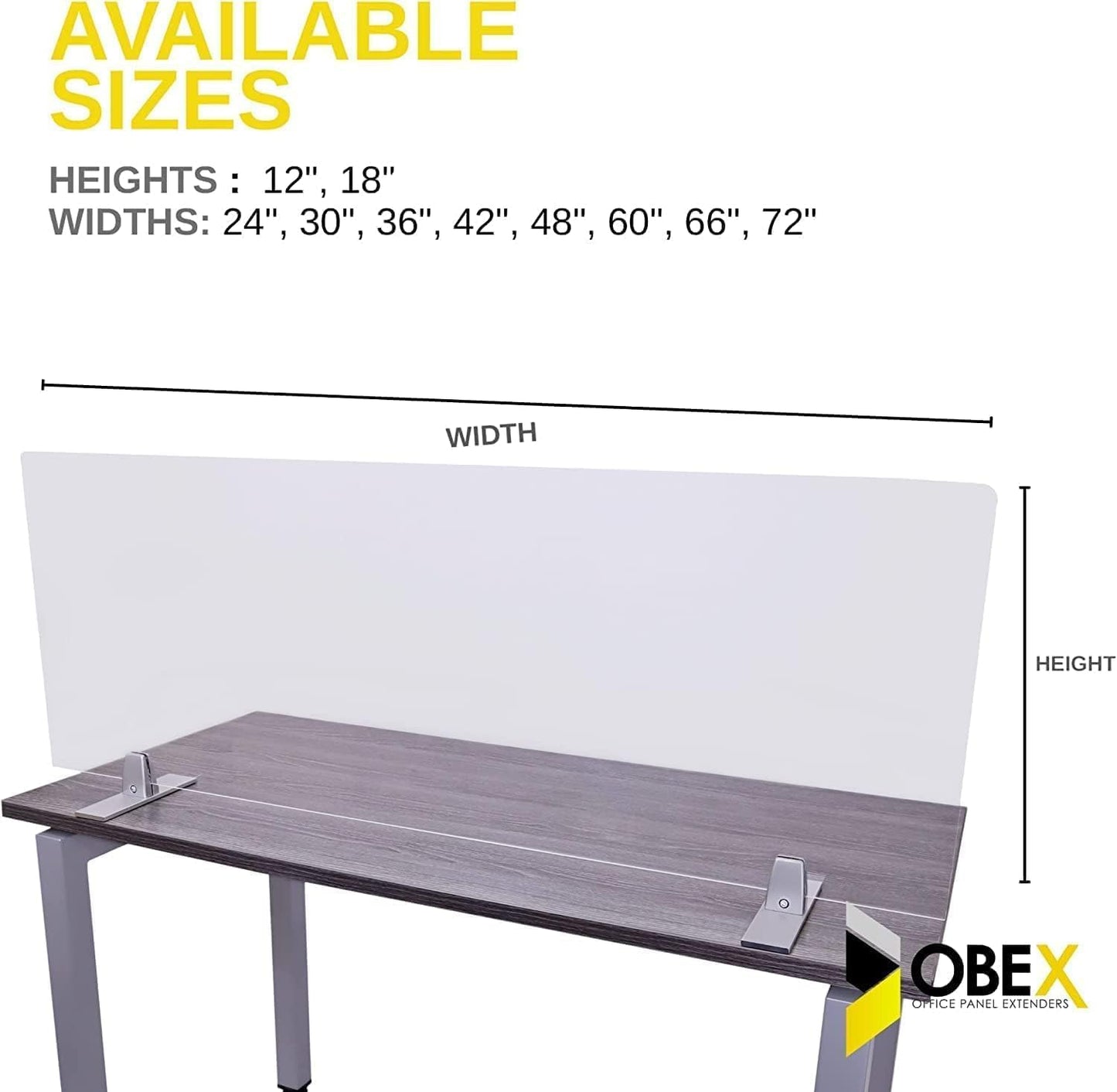 OBEX Acrylic Free Standing Screen, Divider for Desk Privacy Home & Office Partitions for Table Top Workstation, Portable Cubicle Panel for Work, 18" x 42", Clear