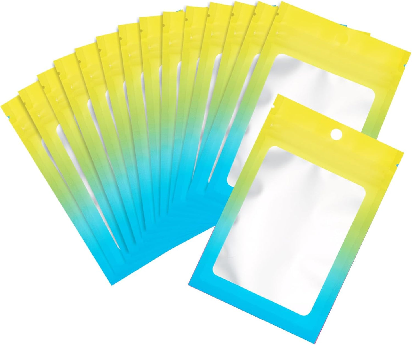 100 Pcs Resealable Mylar Bags, Gradient Color Food Storage Bags, Zip Bag Foil Bags Packaging Pouch for Food Storage, Sample, Small Business (Yellow Blue, 5.9 X 8.6 Inch)