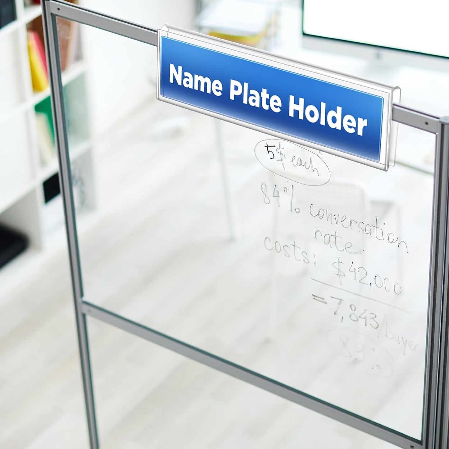 25 Pack Plastic Cubicle Name Plate Holder 8.5" Wide x 2" High Glass Wall Name Plate Holder Clear Acrylic Sign Display Stand for Home Office Business (Suitable for 1/4" Cubicle Wall)