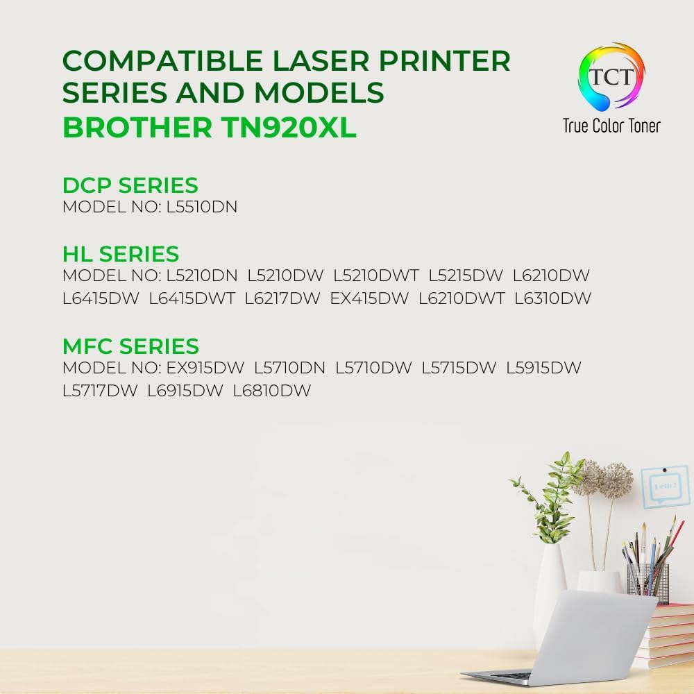 TCT TN920 Toner Cartridge 4 Pack - Compatible Replacement for Brother TN920 TN-920XL High Yield Works with Brother HL-L5210DN L5210DW L5210DWT L5215DW DCP-L5510DN Printers (6,000 Pages)