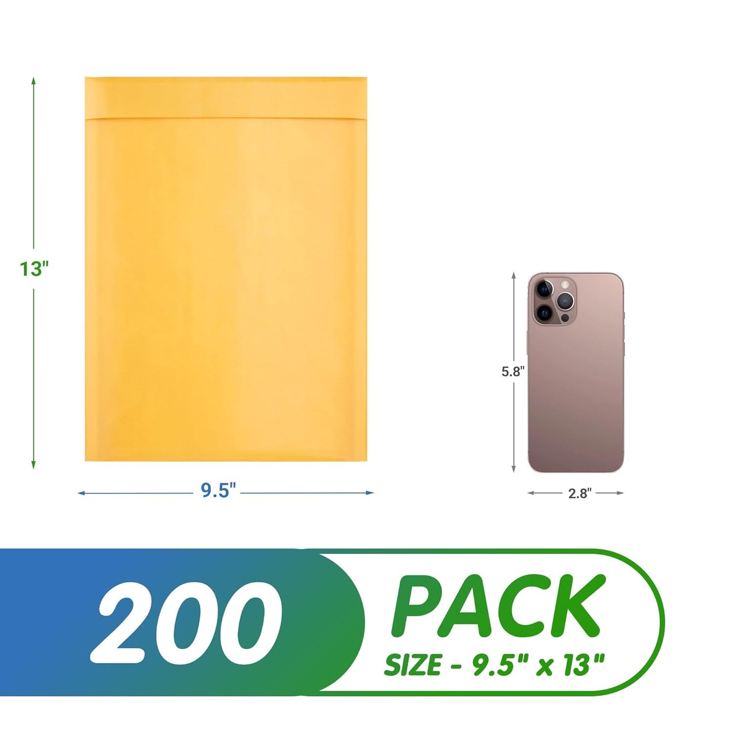Yellow Kraft Bubble Mailer Envelopes, 9.5 x 13 Inches. 200 Pack Mail Padded Envelopes Self Seal. Waterproof Kraft Bubble Mailers. Tear-Resistant Mailing Envelope Padded. Sturdy Paper Mailer