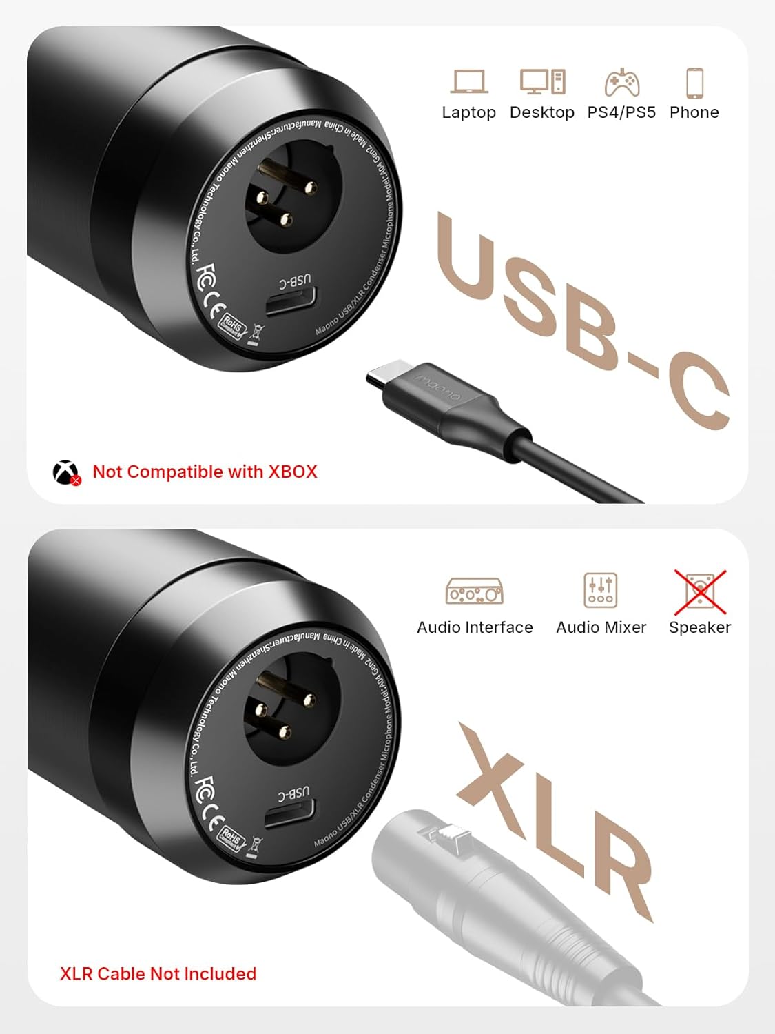 MAONO XLR/USB Condenser Microphone: 192kHz/24Bit Plug & Play PC Computer Podcast Cardioid Metal Mic Kit with Software, Professional Sound Chipset for Recording, Studio, Singing, YouTube A04 Gen2
