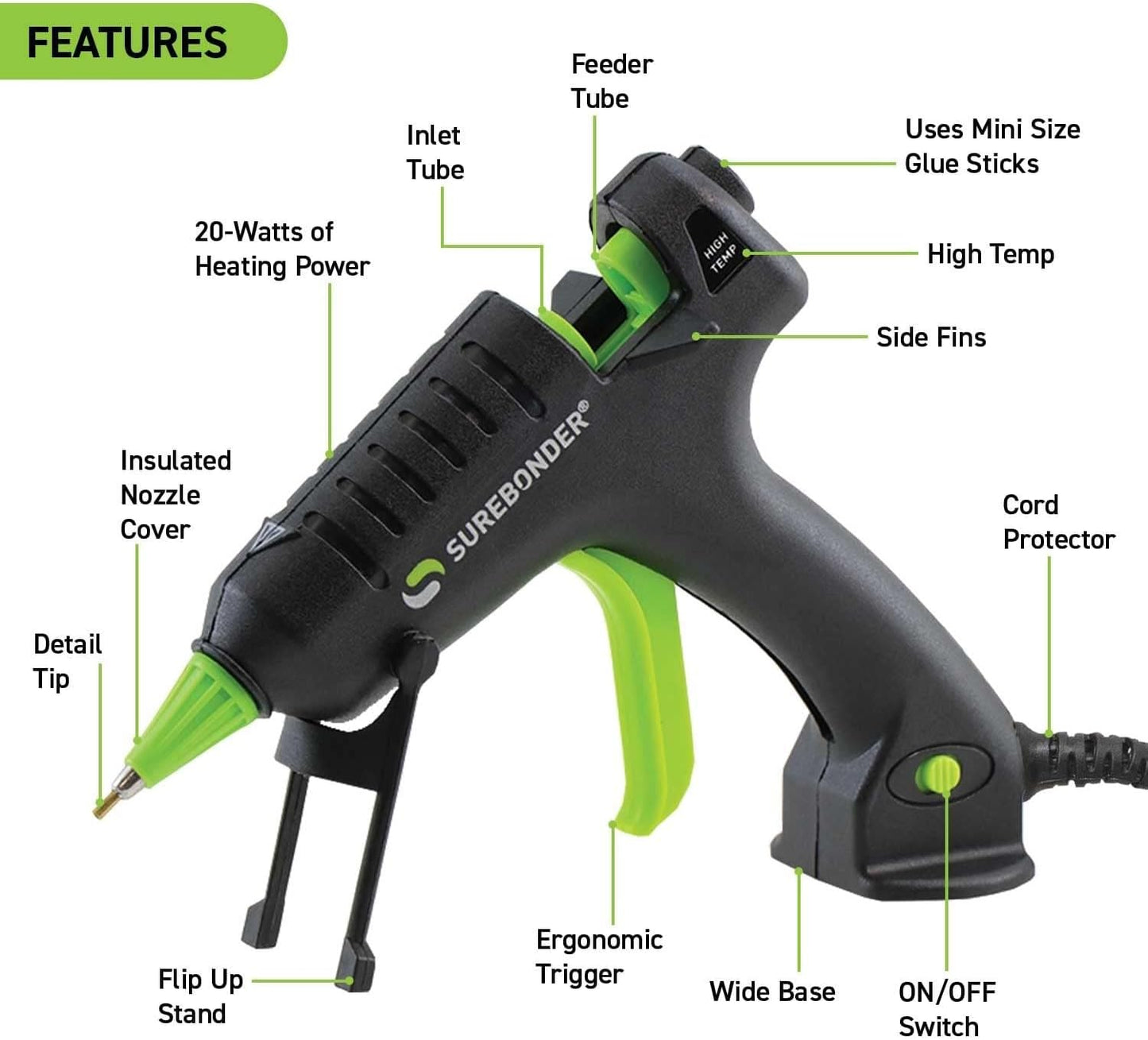 Surebonder H-195F Mini Specialty Series 20 Watt High Temperature Detail Hot Glue Gun