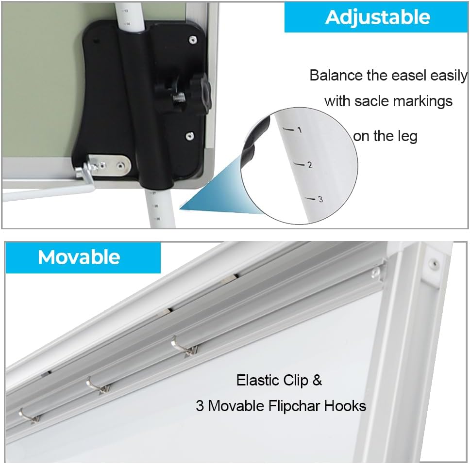 36" x 24" Magnetic Board Dry Erase Easel with Adjustable Tripod Stand – Portable White Board Easel for Office, Classroom Presentations – Includes 25 Flip Chart Paper, Magnets & Eraser