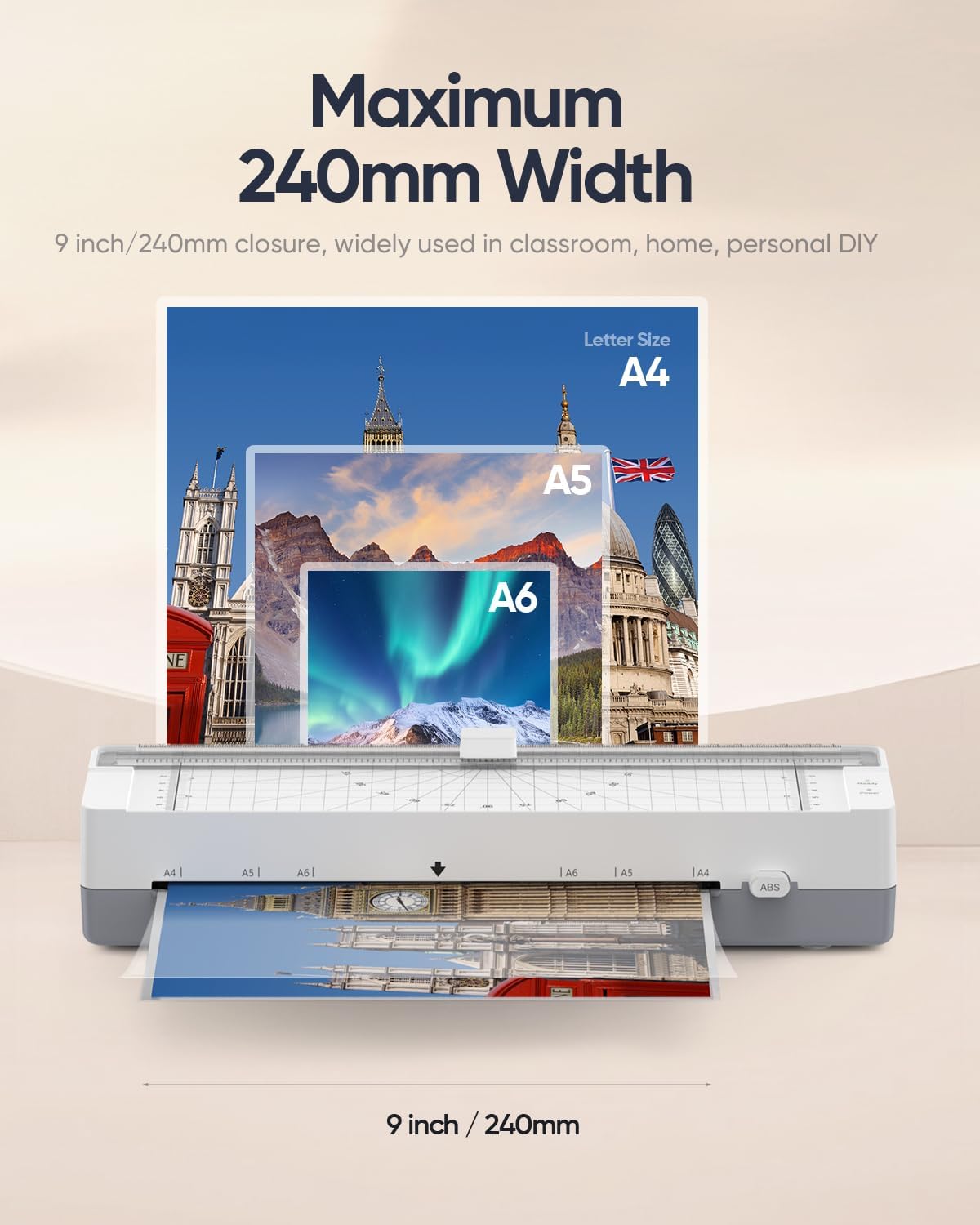 9-Inch Thermal Laminator Machine with Built-in Paper Trimmer & Corner Rounder, Fast 4-Min Warm-Up, Jam-Free System, Ideal for Home, Office & School