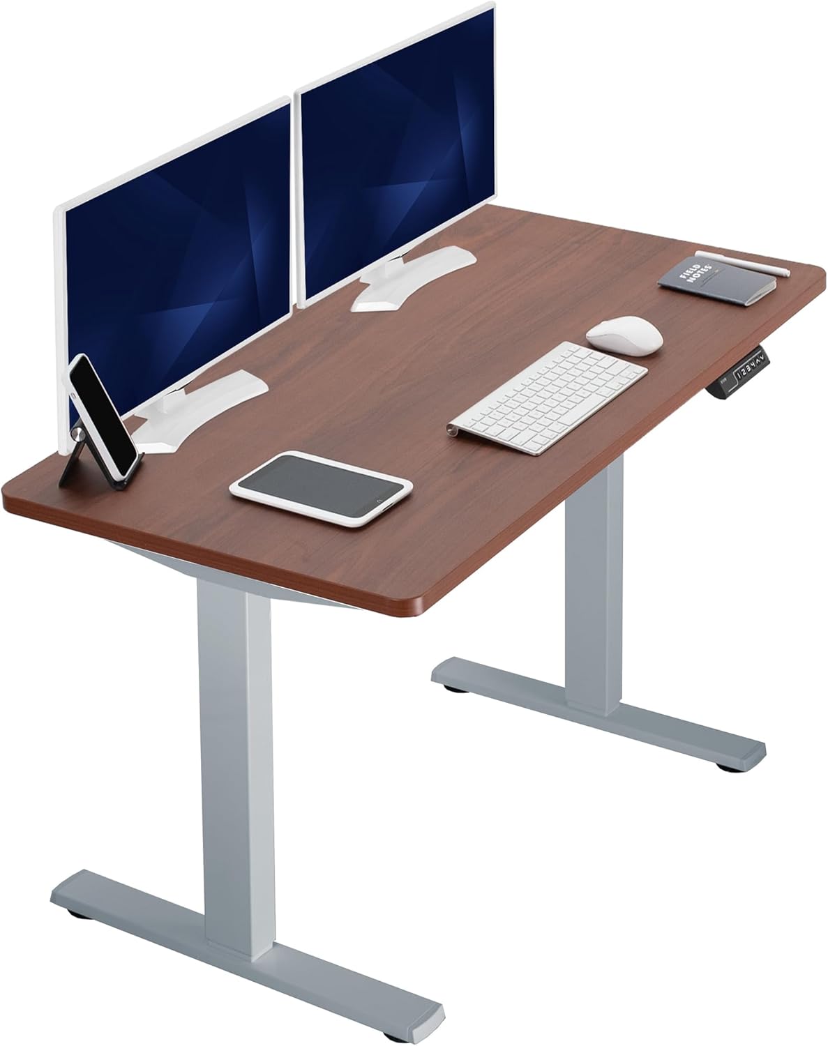 VIVO Electric 43 x 24 in Standing Desk, Memory Height Adjustment, 1B Series, One-Piece Dark Walnut Top, Gray Frame, DESK-KIT-1G4D