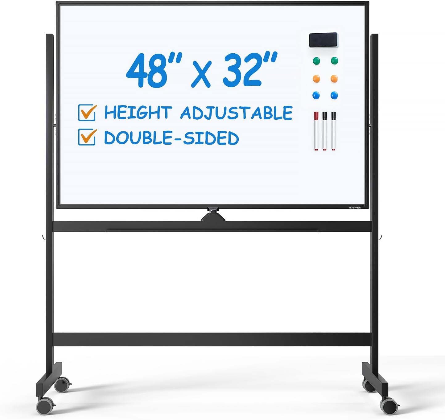 TSJ OFFICE Large Rolling Whiteboard - Dry Erase Magnetic 48 x 32 Inches White Board Height Adjust Double Sides Mobile Portable Easel on Wheels, Dry Erase Board with Stand for Office, Home & Classroom