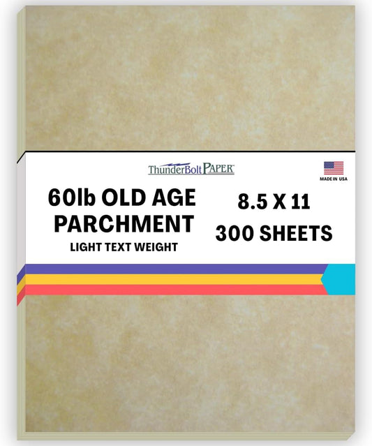 300 Old Age Parchment 60# Text (=24# Bond) Paper Sheets - 8.5 X 11 Inches Standard Letter|Flyer Size - 60 Pound is Not Card Weight - Vintage Colored Old Parchment Semblance