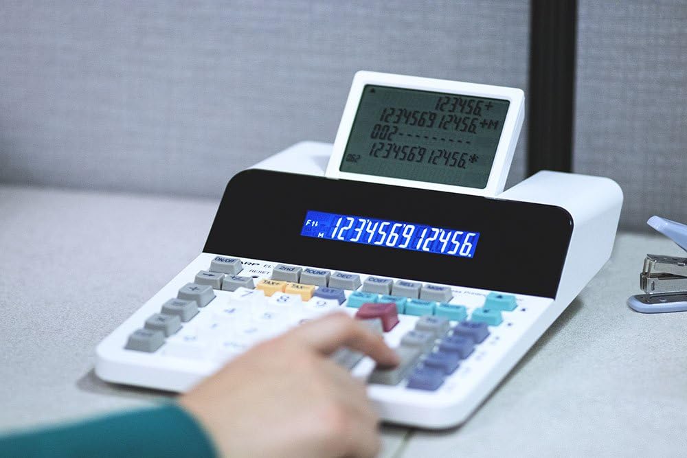 Sharp Paperless Printing Desk Calculator w/Check and Correct, Large 12-Digit LCD Primary Display, Printing Calculator/Adding Machine with Scrolling LCD Display Replacing Paper (EL-1901)