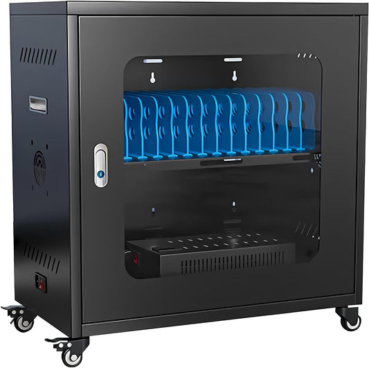 20 Device Mobile Charging Cart for Chromebook, Laptop and Tablet Charging and Storage Cart, Fully Assembled Locking Mobile Charging Cabinet Suitable for Classroom Office School (Black, 20-Device)