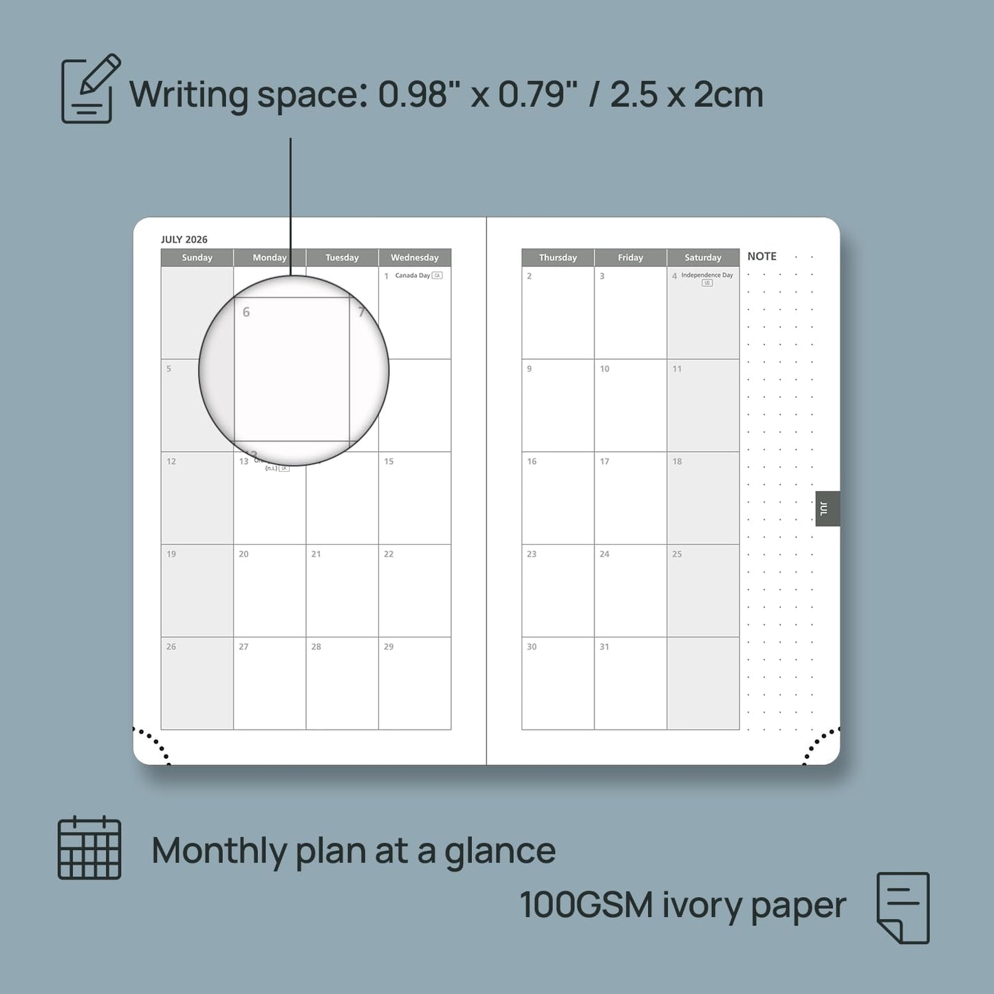 POPRUN 2026 Planner (Pocket Size 4''x 6.25'' Hardcover) - Small Calendar for Purse with Hourly Schedule & Vertical Weekly Layout, Monthly Calendars, 100 GSM - Haze Blue