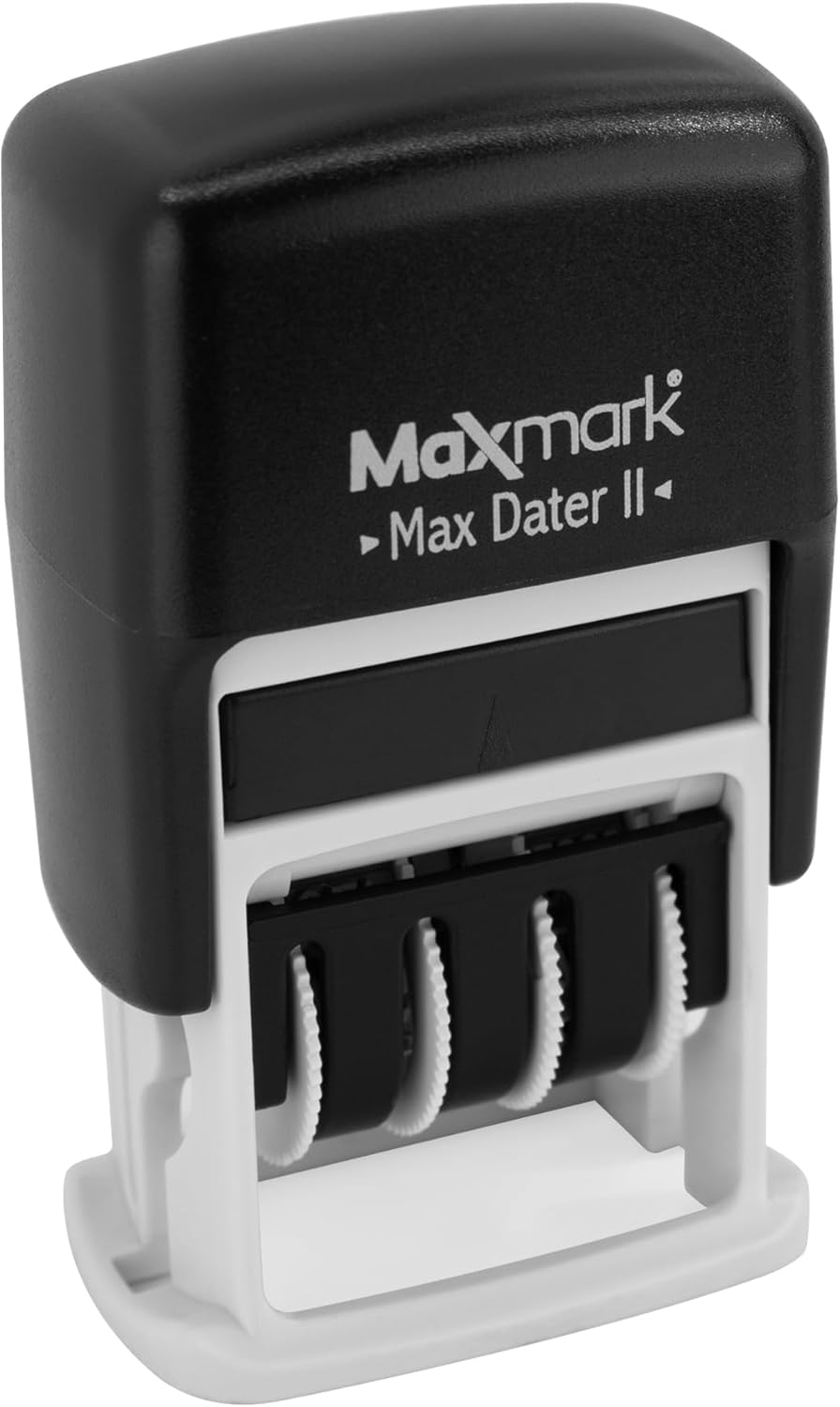 MaxMark Self-Inking Rubber Date Office Stamp with Revised Phrase & Date - Black Ink (Max Dater)