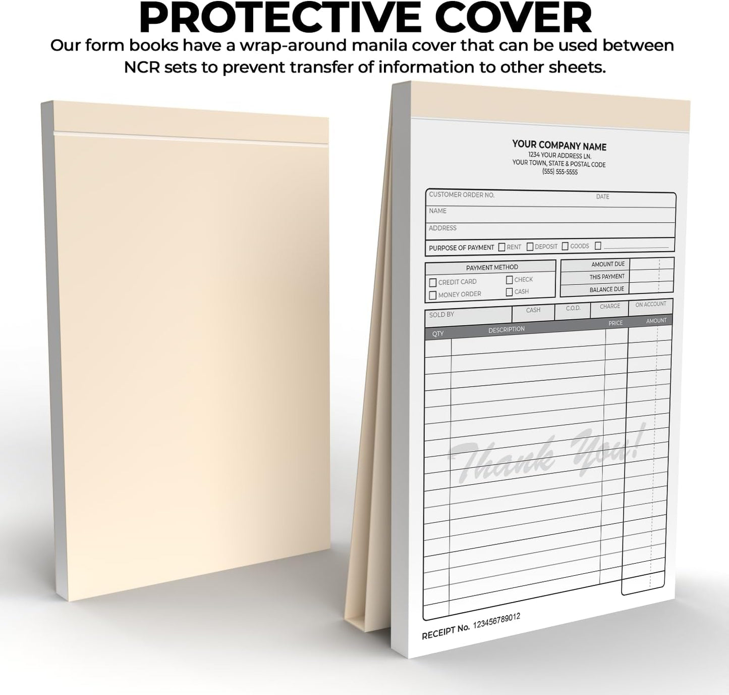 Custom 5.5" x 8.5" Carbonless NCR Books in 2-Part Duplicate Invoices, Receipts, Work Orders, Sales Orders, Purchase Orders, Estimates, Quote Forms with Your Company/Business Name (100 Sets)