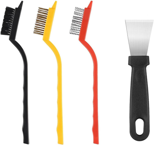 Crevice Cleaning Brush, Hard Bristle Crevice Cleaner Brush, Small Metal Wire Brush with Curved Handle Grip for Rust, Dirt Paint Cleaning, Paint and Stain (Yellow, Red, Black, 4 Pack)