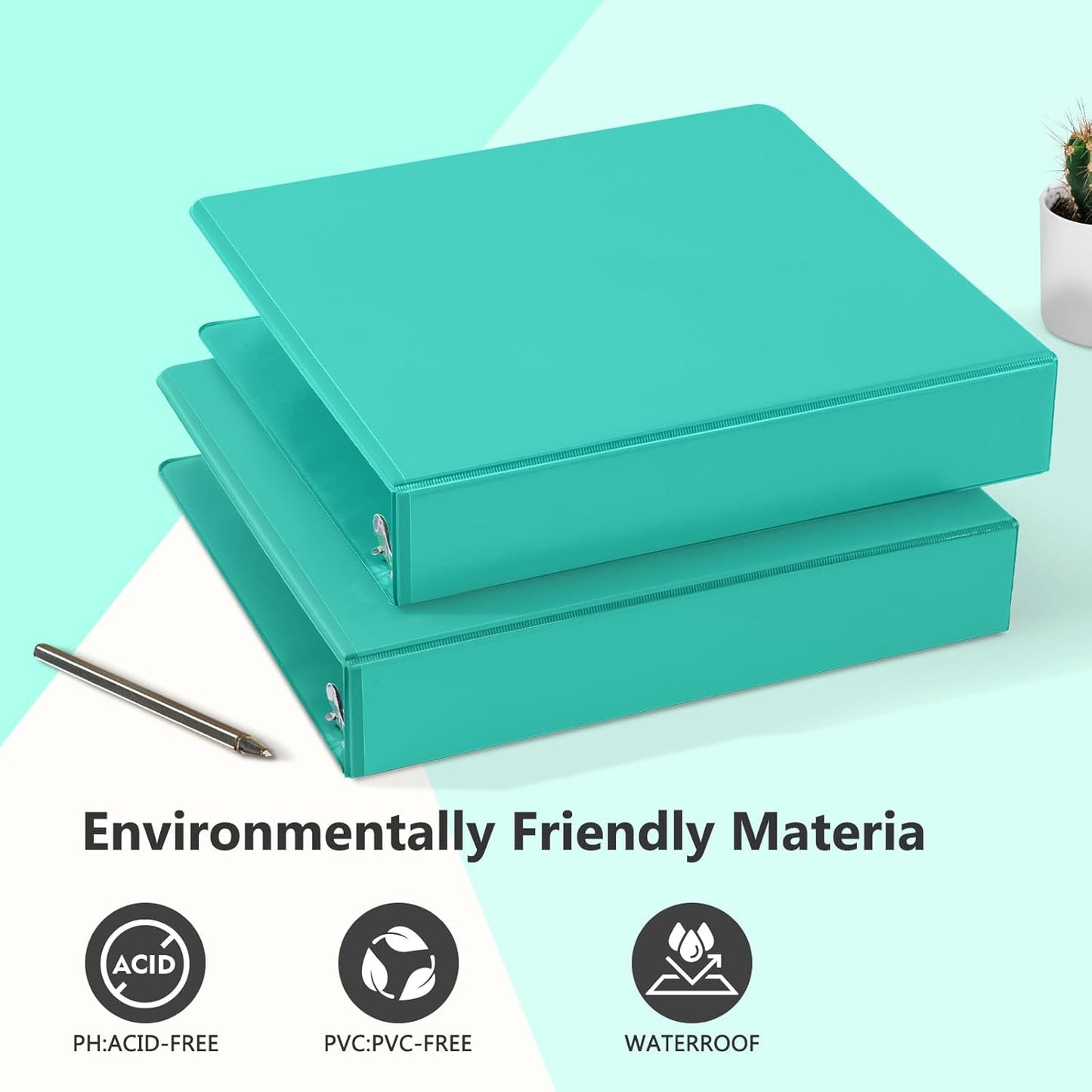 ViVin Sturdy 1.5 Inch 3 Ring Binder with Pockets, Slant-D Ring, PVC-Free, Customizable Clear View Binder,Holds 350 Sheets of 8.5" x 11" Paper, 6 Pack (Lake Green)