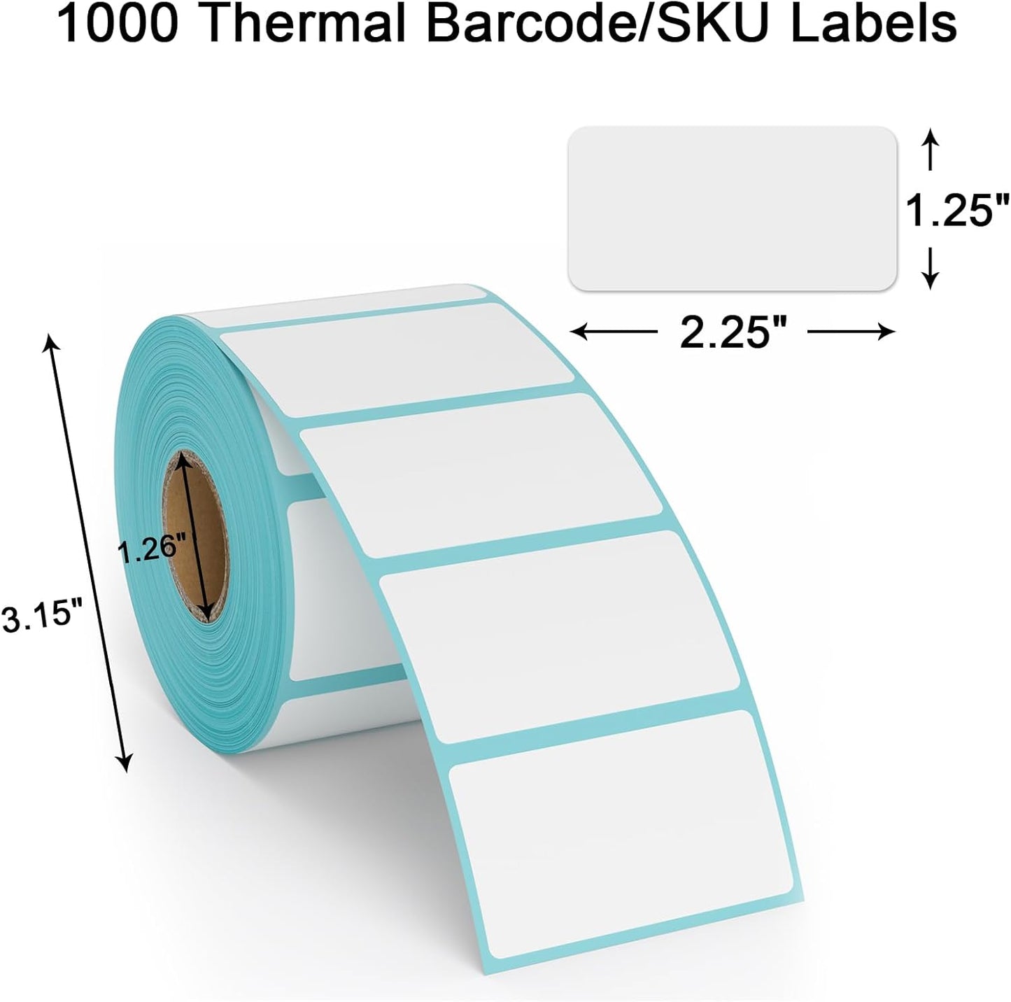 MFLABEL 2.25x1.25 inch Direct Thermal Labels 2-1/4 x 1-1/4 Inch White Thermal Printer Labels for UPC Barcode, Self-Adhesive Address Shipping Thermal Label Stickers 30 Rolls（1 Rolls/1000 Labels）
