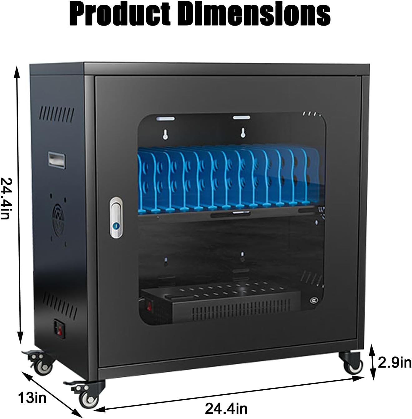 20 Device Mobile Charging Cart for Chromebook, Laptop and Tablet Charging and Storage Cart, Fully Assembled Locking Mobile Charging Cabinet Suitable for Classroom Office School (Black, 20-Device)