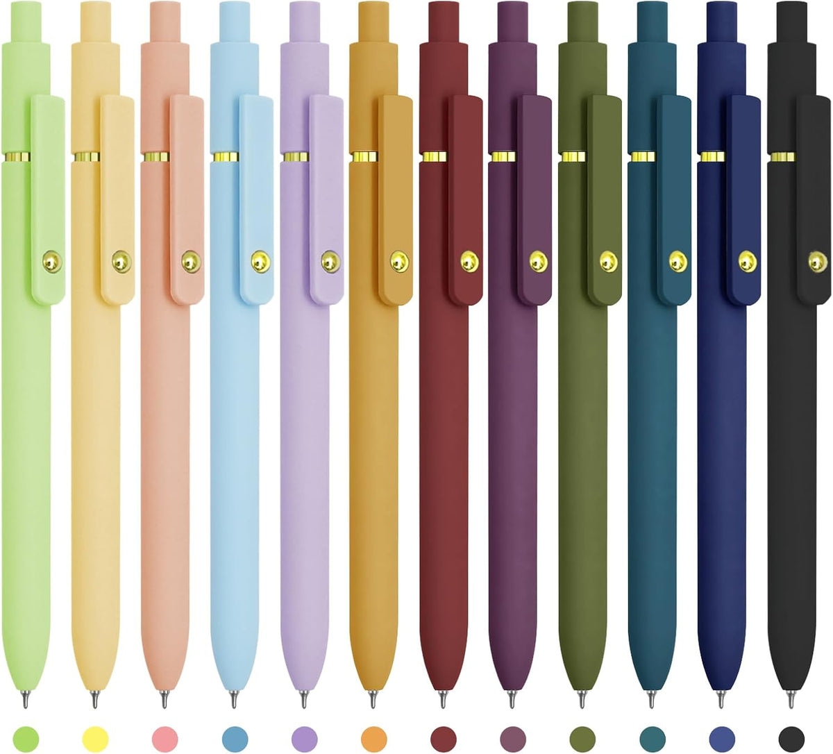 Colored Pens, 12 Pcs Colorful Pens Fine Point Smooth Writing Pen, 0.5mm Colored Ink Gel Pen for Journaling Note Taking, School Supplies Gifts for Women (12 Pcs Gold Vibrant and Vintage)