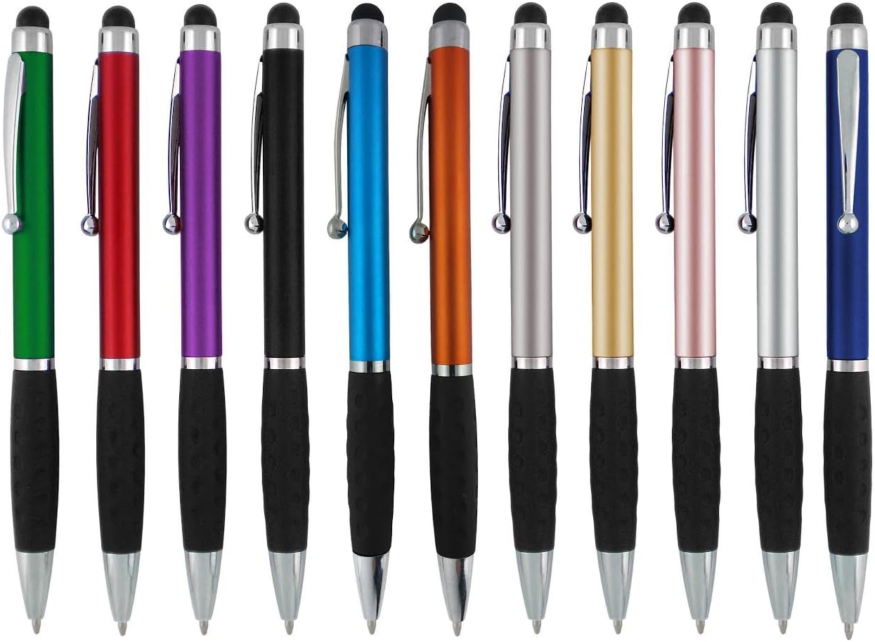 Stylus Pens -2 in1 Capactive Touch Screen with Ballpoint Writing Pen Sensitive Stylus Tip For Your iPad iPhone Samsung Galaxy & All Smart Devices -Metallic Barrel - Assorted Colors Comfy Grips,12 Pack