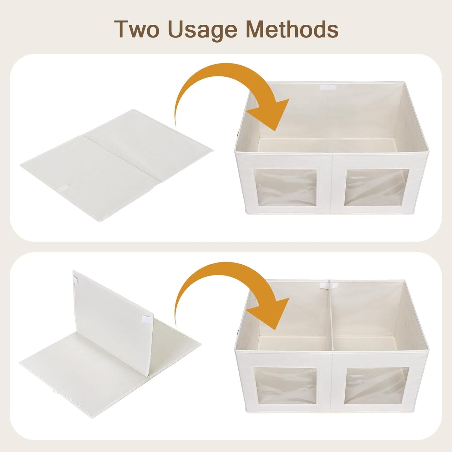 Univivi Large Storage Boxes with Lids, Collapsible Foldable Storage Bins for Clothes, [2-Pack] Fabric Storage Cubes with Handles, Closet Organizers for Home, Bedroom (Beige, 24” x 17” x 12")