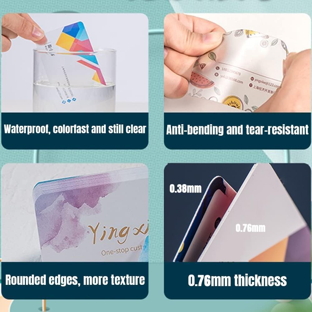 Custom Business Cards PVC Waterproof Add Photo/Text/Logo Print Your Own Business Cards Personalized Double-sided Printed Glossy Matte Frosted 0.76mm Thickness -100pcs