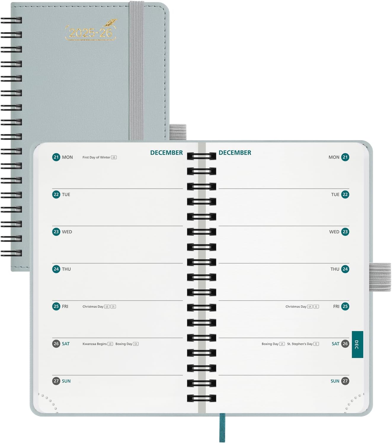 BEZEND Pocket Planner 2025-2026 Weekly with 2 Columns, 18-Month Academic Calendar (Jul 25-Dec 26), Life Work App., Storage Pocket, Pen Holder, PU Leather Softcover 3.5" x 6" Spiral - Dutch Blue