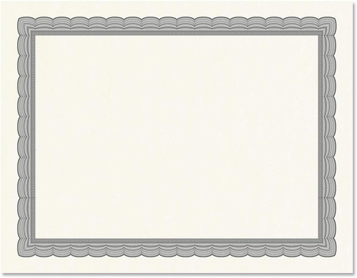 Executive Gray & White Parchment Certificate Papers - Pack of 100, Laser & Inkjet Printer Compatible, For Office, Business Awards, Graduation, School Diplomas, 8-1/2" x 11" on 60 lb. Text Stock