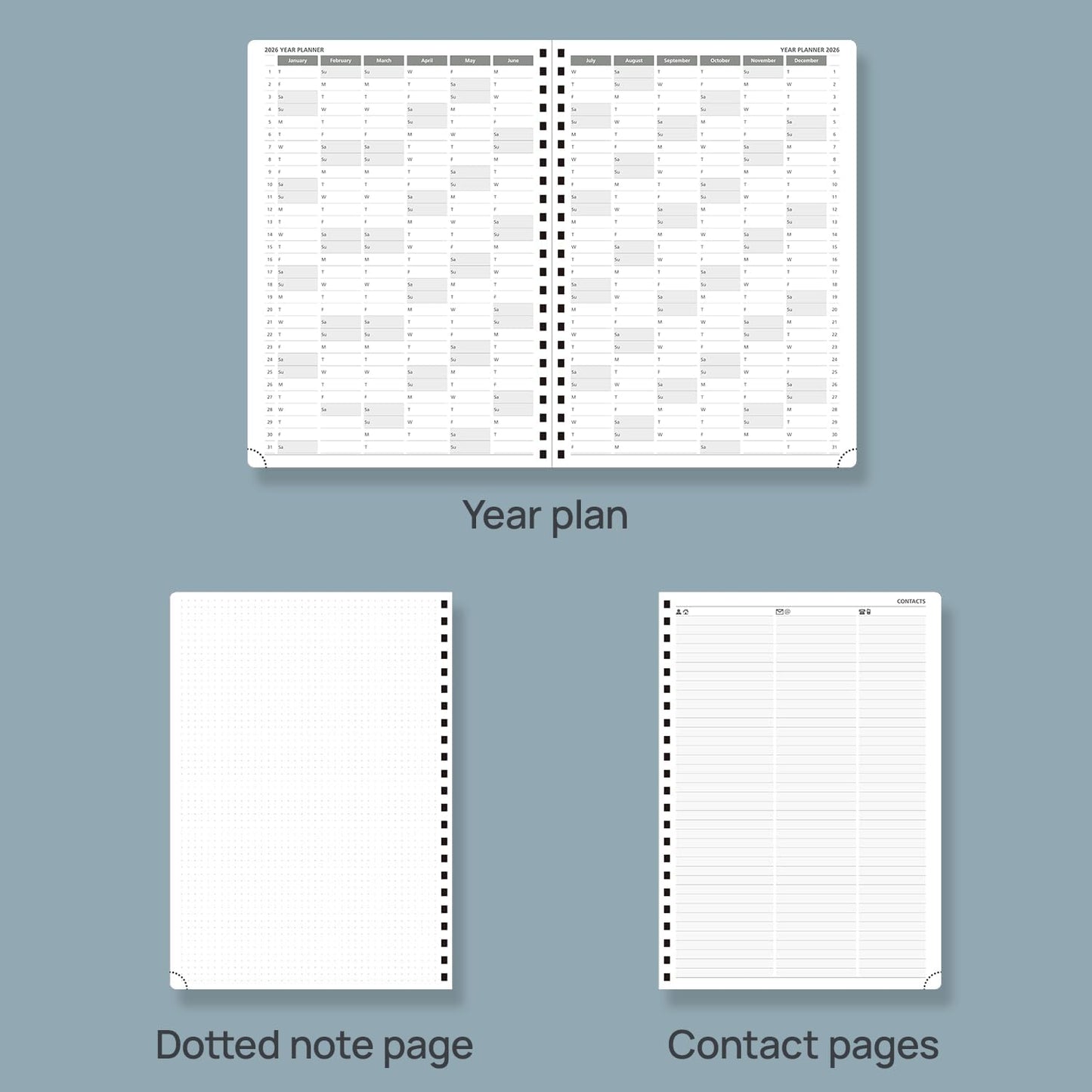 POPRUN 2026 Daily Planner One Page A Day - [A4 Large Size 8.5" x 12" -Spiral Hard Cover], Agenda 2026 Hourly Appointment Book with Monthly Calendar, Pen Holder, Ivory Paper - Orange