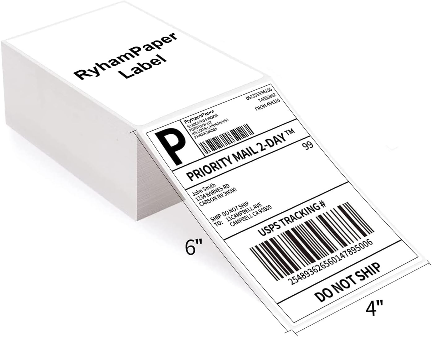 RyhamPaper 4" x 6" Fanfold Direct Thermal Labels - White Shipping Mailing Postage Labels, Perforated, Permanent Adhesive (4 Stacks - 4000 Labels)