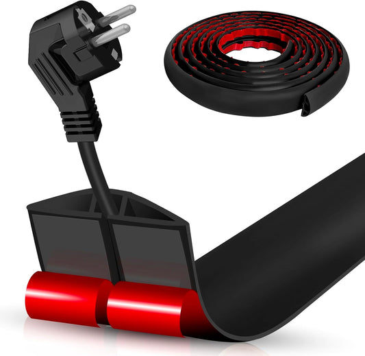 Floor Cord Cover Self Adhesive Cord Hider,10FT Cable Management, Extension Strip Protector for Wires, Prevent Cable Trips for Offices, Gyms, Exhibitions Cavity:0.39"(W) x 0.27"(H) Black