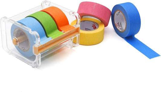 Masking Tape Set with Dispenser - 6 Rolls of 1inchx16.4yd Colorful Rainbow Art Tape for Decorating, Crafting, and Easy Masking