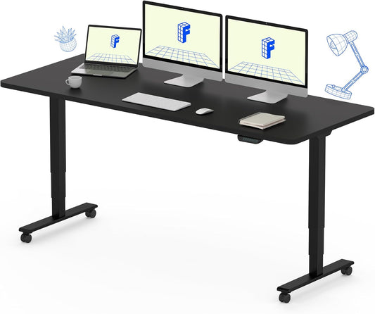 FLEXISPOT E6 MAX Dual Motor 3 Stages Standing Desk 60x24 Inch Whole-Piece Board Electric Height Adjustable Stand Up Desk 150KG Load Capacity(Black Frame + Black Desktop)