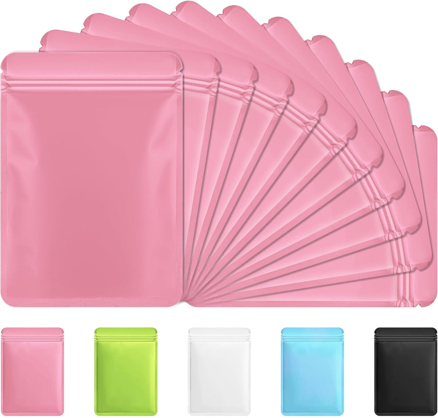 Funfery 100 Pack Pink Mylar Packaging Bags Resealable Bags Double Sided Color Odor Proof Pouch Baggies Smell Proof Foil Bag for Food Storage,Small Business(Pink,3.1x5.1inch)