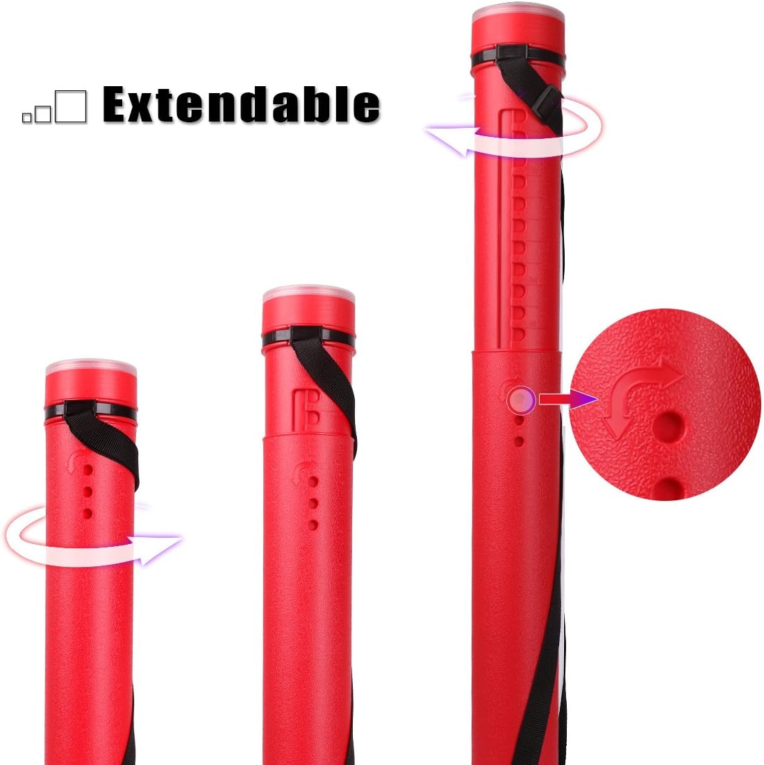 TRANSON Durable Poster Storage Tube with Straps 24"-40" Extendable for Blueprints, Artwork, Maps, Posters Color Red
