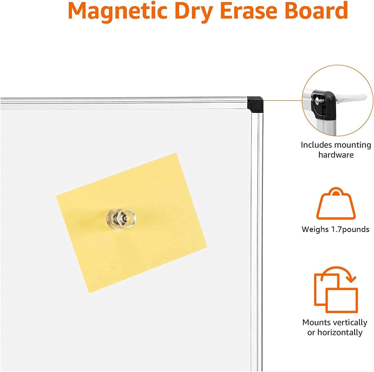 Amazon Basics Magnetic Dry Erase Whiteboard, 24"W x 18"H, Aluminium Frame, Silver/White