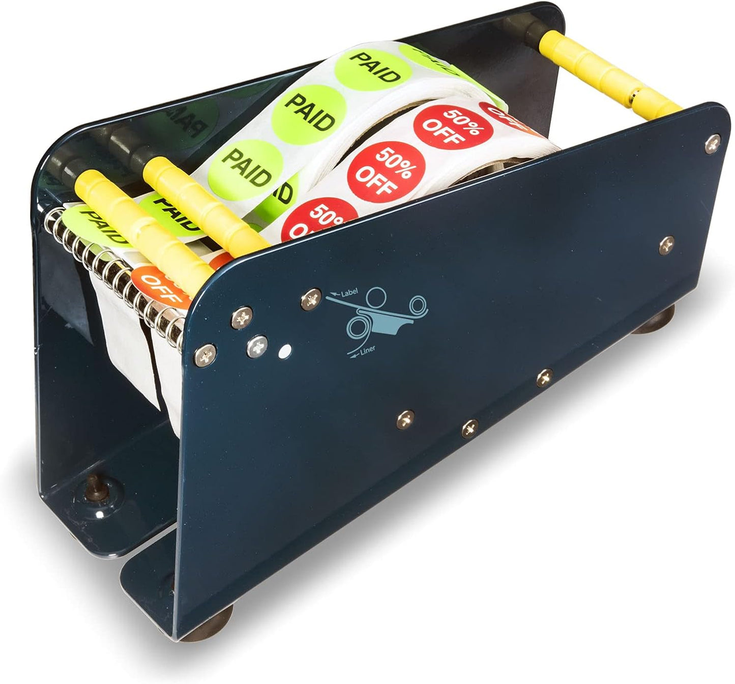 Excell LD-318 Manual Metal Label Dispenser for 3" Labels, Pull-and-Take Design, Non-Slip with 4 Suction Cups, Durable Metal Construction, Includes Dispenser (3" Wide, 3" Core)