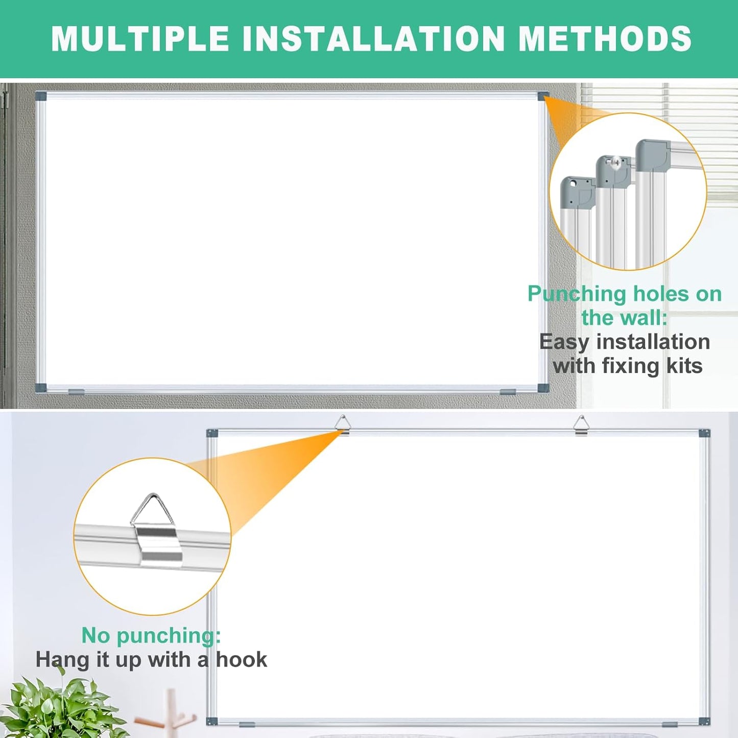 H-Qprobd Whiteboard Dry Erase White Board for Wall 60x40 (2pcs) Magnetic Boards for Office Classroom & Home, Large Wall White Board Including 6 Markers, 20 Magnets, 2 Erasers