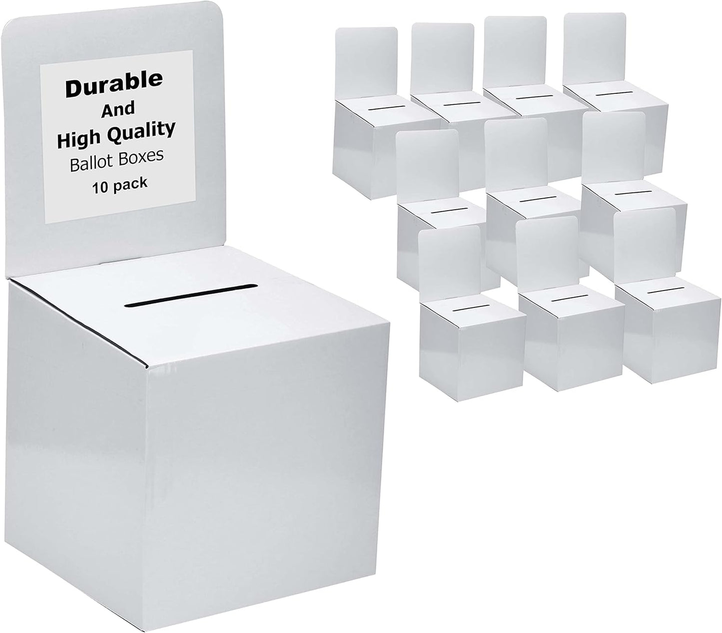White Raffle Ticket Donation Collection Ballot Box Reusable Sturdy thick Cardboard Box with Slot comment Suggestion Box With Removable Header 6H x 6W x 6D, Display area 6H x 6W(10 pack)