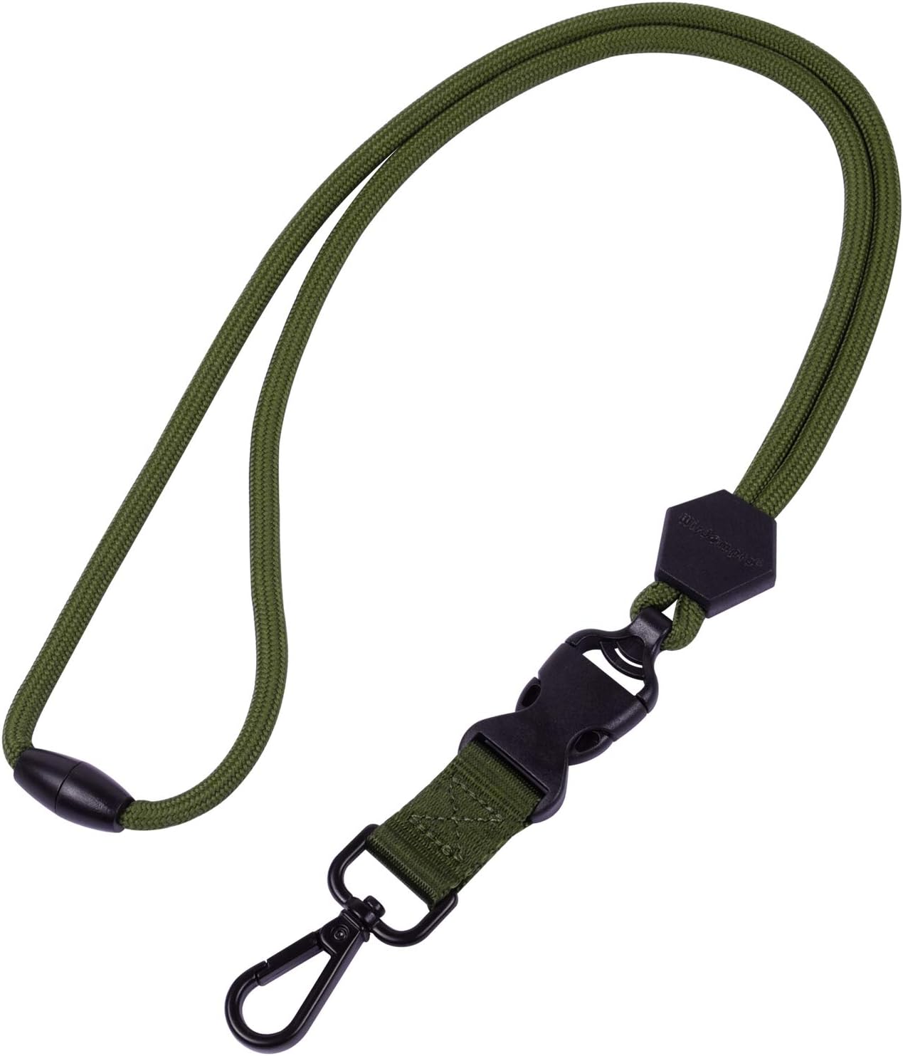 Wisdompro 2 Pack of 23 inch Durable Round Cord Heavy Duty Lanyard with Safety Breakaway Buckle, Detachable Buckle and Metal Hook for ID Card Badge Holder and Keys - Black and Army Green