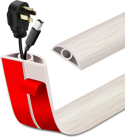 Floor Cord Cover Self Adhesive Cord Hider Floor Extension Cord Covers for Floor Power Cord Protector Cable Management Prevent Cable Trips Cable Cavity 0.32" W x 0.32" H (Beige Wood, 3.3Ft)