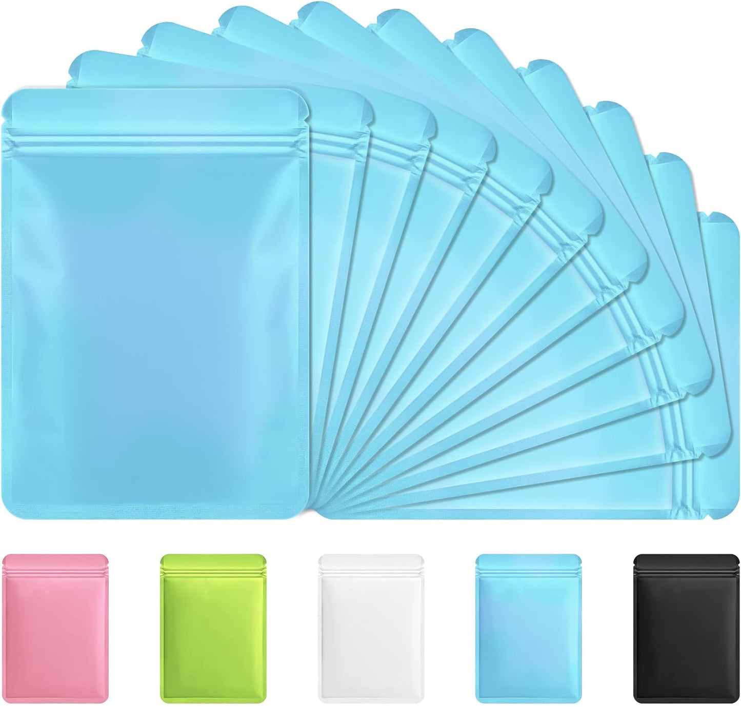 Funfery 100 Pack Blue Mylar Packaging Bags Resealable Bags Double Sided Color Odor Proof Pouch Baggies Smell Proof Foil Bag for Food Storage,Small Business(Blue,4x6inch)