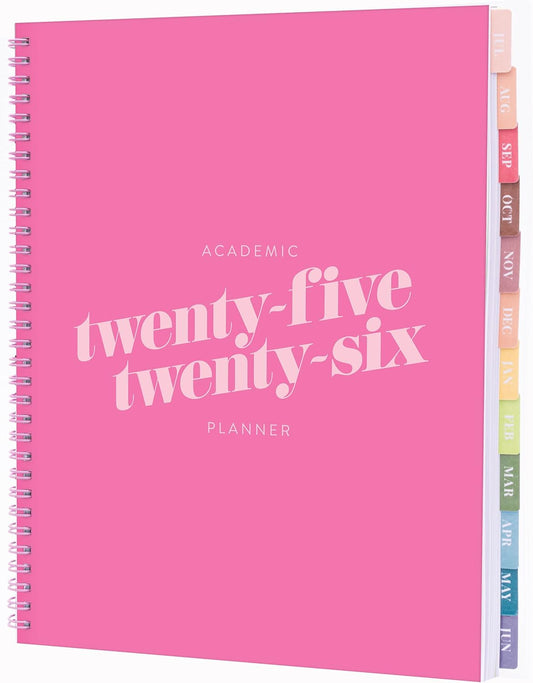 Rileys Academic Planner 2025-2026, Daily, Weekly & Monthly Planner, July 2025 - June 2026, Student Notes Pages, Twin-Wire Binding, Weekly Agenda for School & Work (8.5 x 11-Inches, Pink, Diagonal)