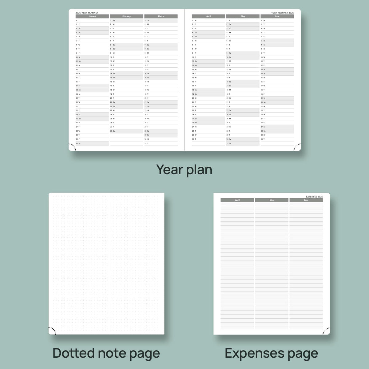 POPRUN Planner 2025-2026 (Large - 8.5'' x 10.5'') Academic Weekly Calendar (July 2025 - June 2026) with Hourly Time Slots, Monthly Tabs, 100GSM Thick Papers, Leather Soft Cover - Blue Green
