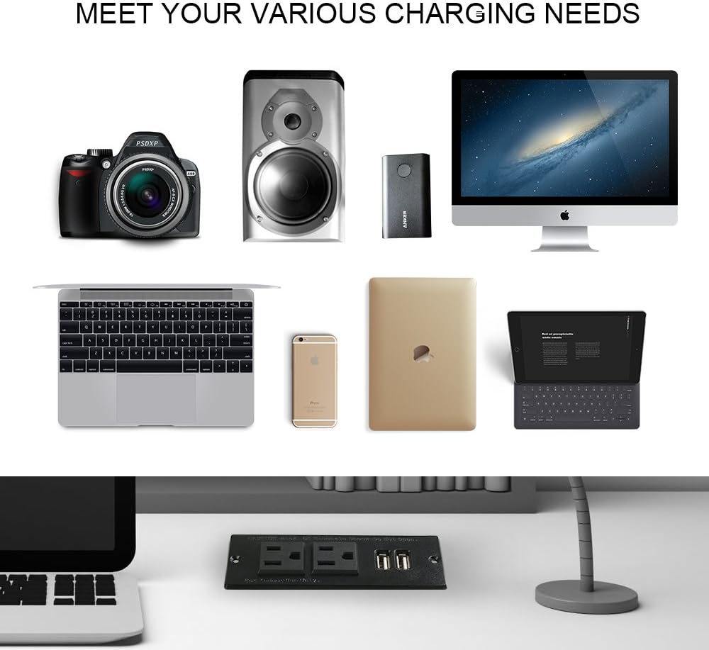 Conference Recessed Power Strip Socket with USB Ports,Table Power Strip,Desktop Charging Station with 2-Outlets and 2 USB Ports