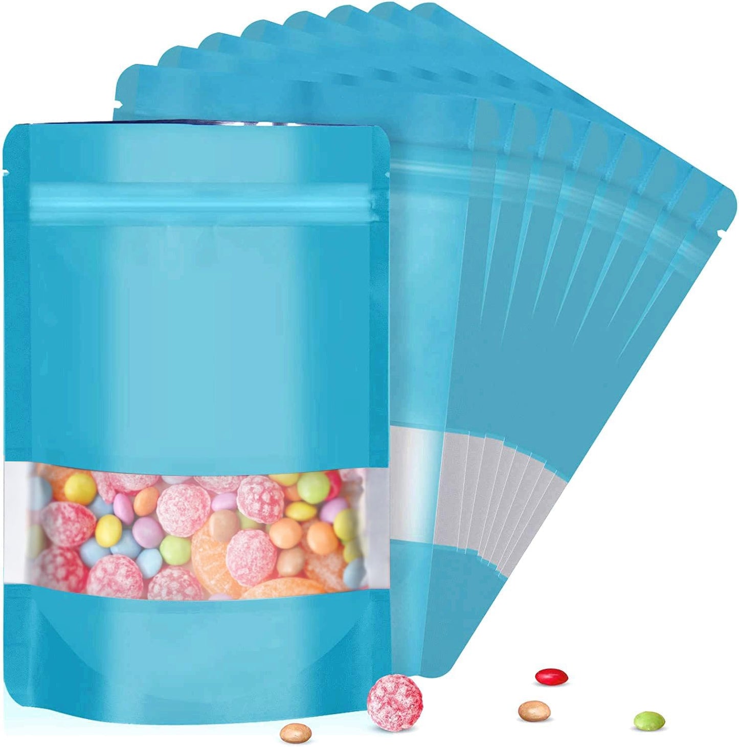 6.3"x9.5" 120pcs Mylar Bags for Food Storage,Smell Proof Bag with Matte Window Resealable Food Storage Bags for Small Business, Stand-up Foil Pouch Packaging Freeze Dried Candy Bag(Blue)