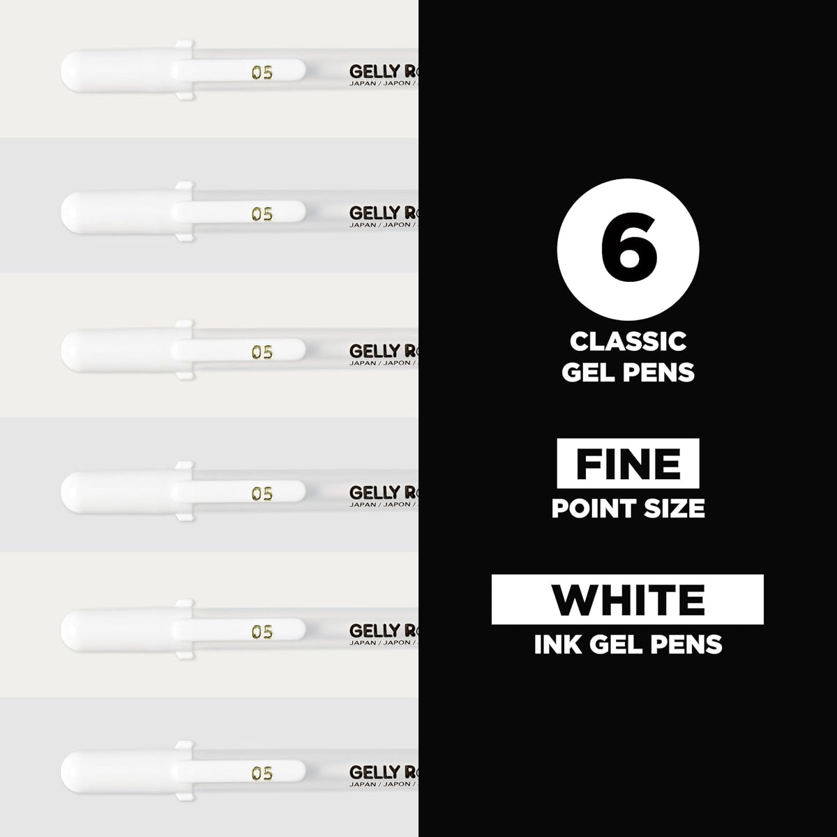 SAKURA Gelly Roll Gel Pens - Fine Tip Ink Pens for Journaling, Art, or Drawing - Classic White Ink - All are Tip Size Fine 05-6 Pack